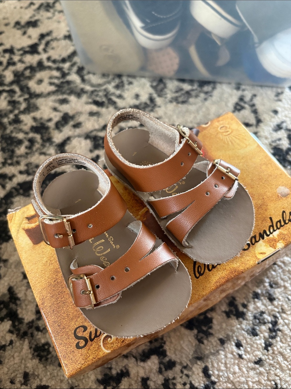 Kids Brown Leather-Look Adjustable Strap Sandals